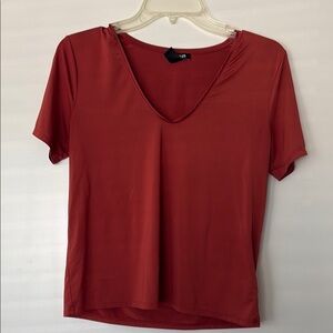 Express Deep Red V-Neck Short Sleeve Top